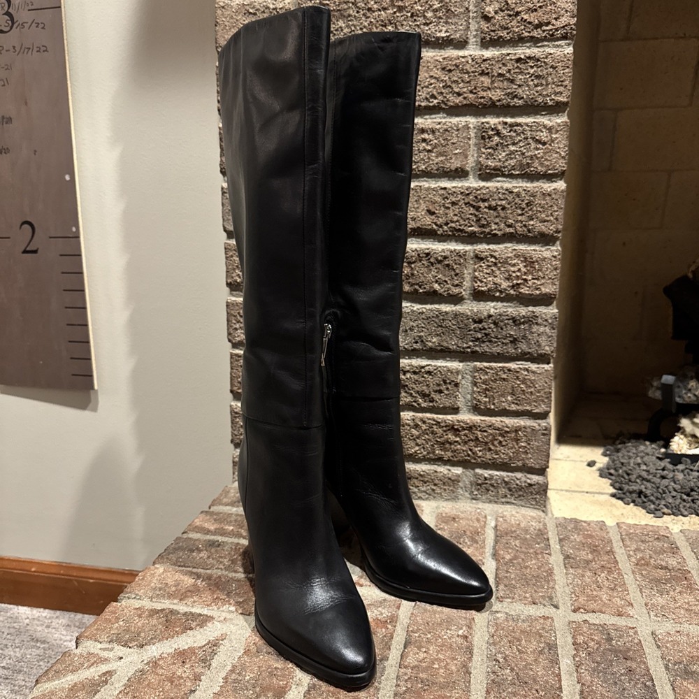Marc Fisher Lannie Black Block High Heeled Riding Boots Sz 7M #634 - Picture 2 of 16